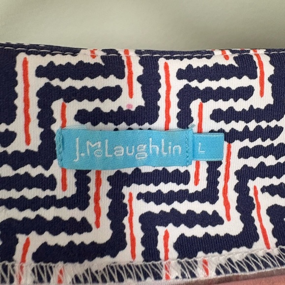 J.Mc Laughlin Lanie dres. Navy/white/red checks on V neck. 3/4 sleeve - size LG - Picture 4 of 10